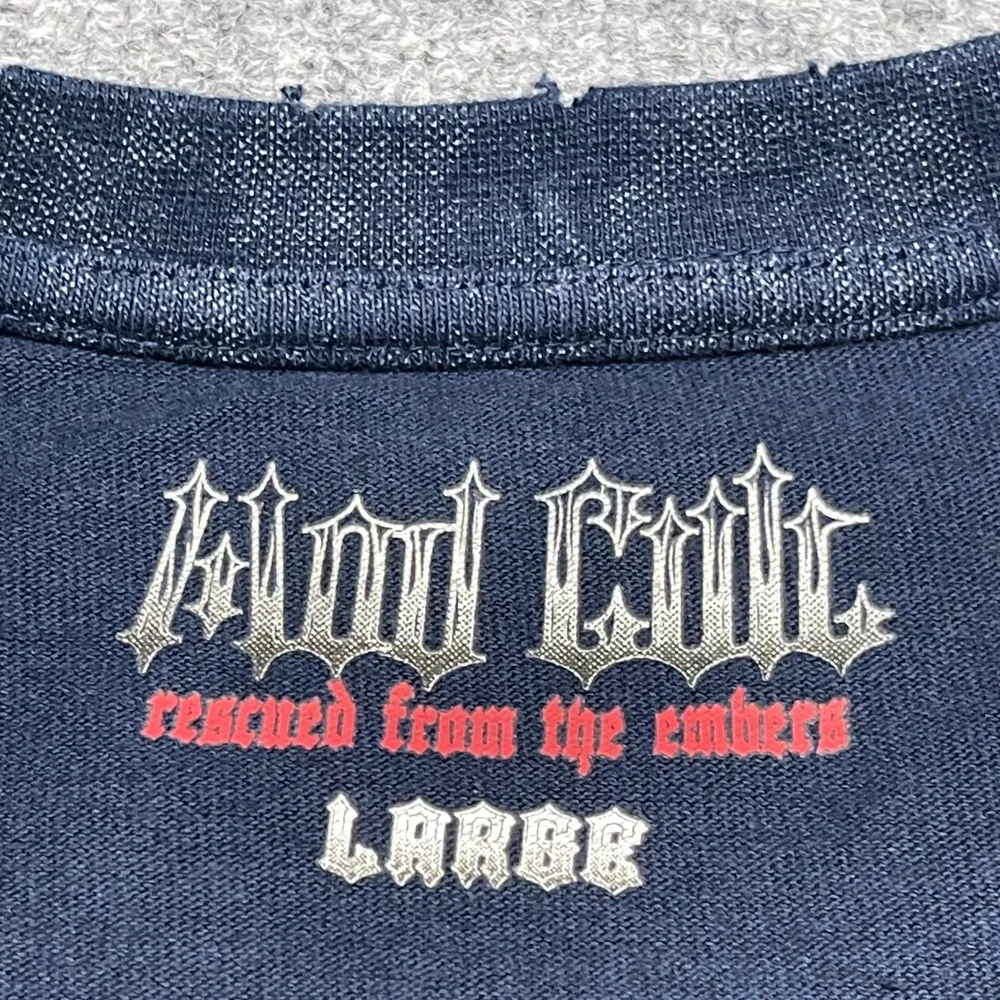 Biker Shirt Mens Large Blue Mad Cult Rescued From The Embers Skull Graphic Boxy